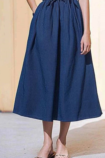 Vacation Casual Dress Regular Fit Navy Blue Crew Neck Sleeveless Maxi Dress