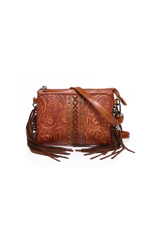 Bohemian Fringe Crossbody Bag Embossed Single Shoulder Holiday Bag