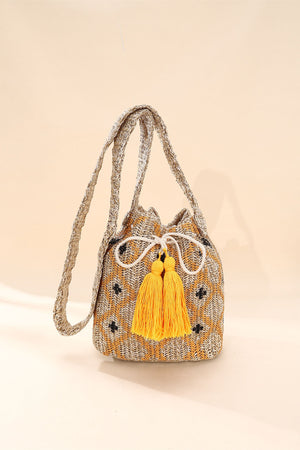 Bohemian Ethnic Cross-body Bag Woven Fringe Print Bucket Bag