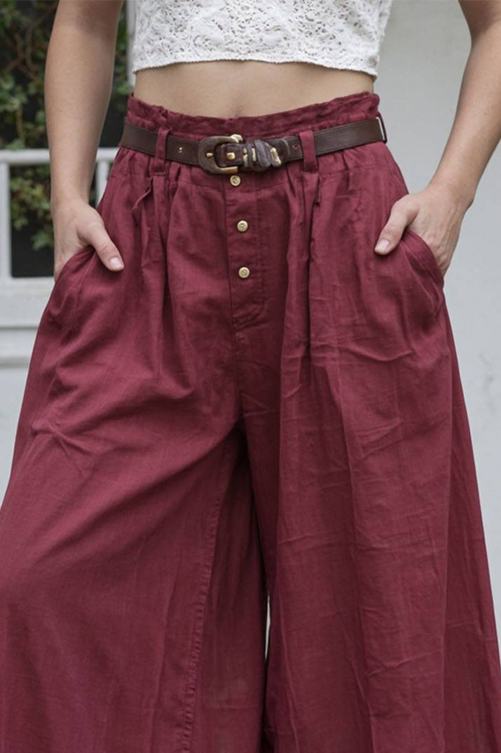 Daily Casual Long Pants Belt Vintage Pocket Wide-leg Pants