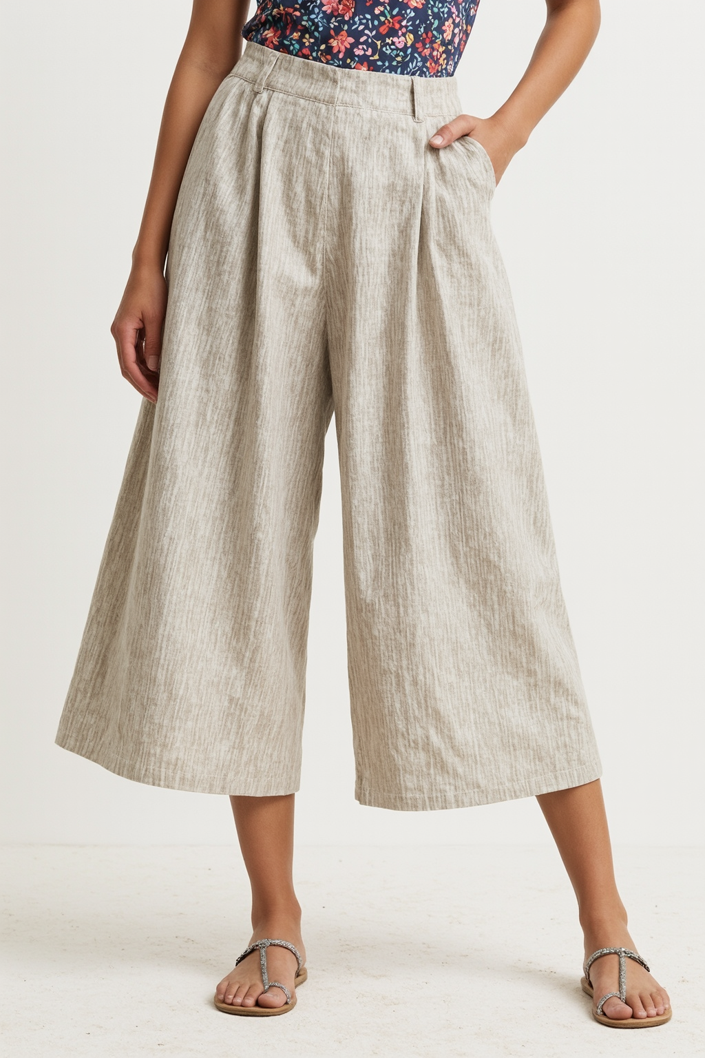 Casual Vacation Wide-Leg Pants Grey Pocketed Buttoned Pants