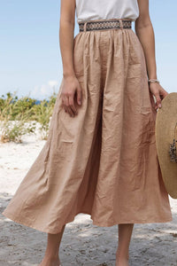 Casual Daily Skirt Belted Light Brown Midi Skirt