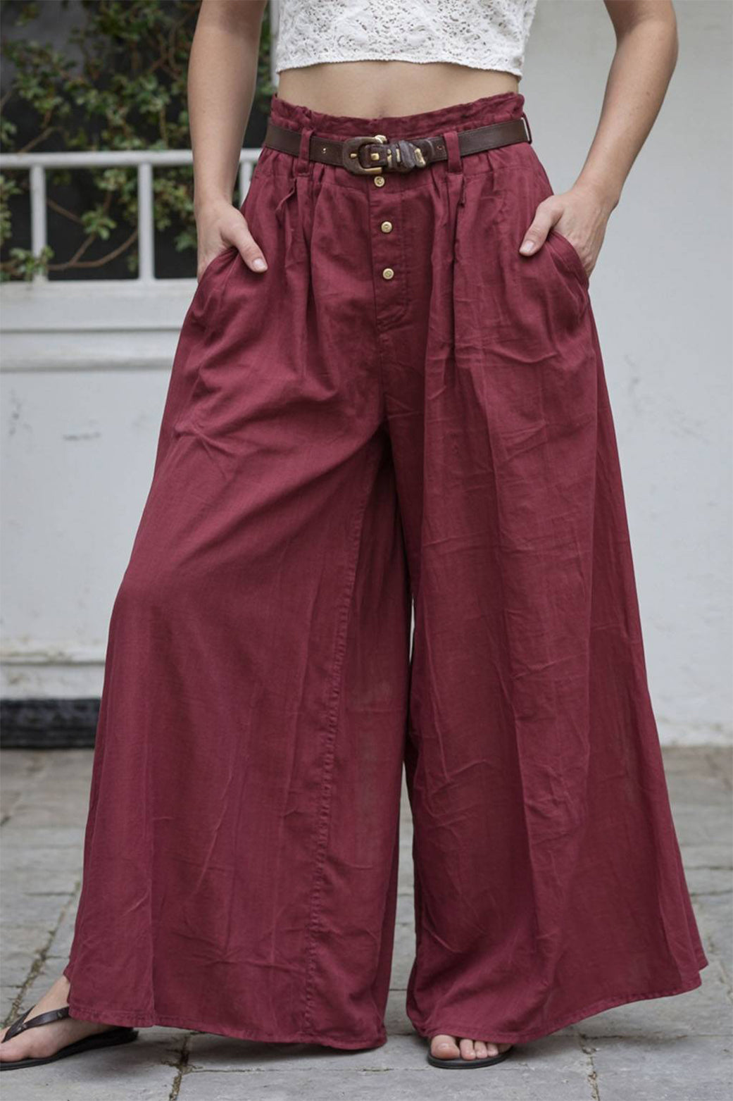 Daily Casual Long Pants Belt Vintage Pocket Wide-leg Pants