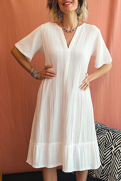 Bohemian Casual Dress V-neck Loose Knee-length Dress