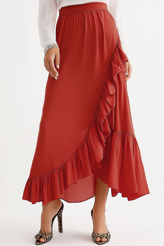 Casual Romantic Skirt Ruffled Asymmetrical Stylish Midi Skirt