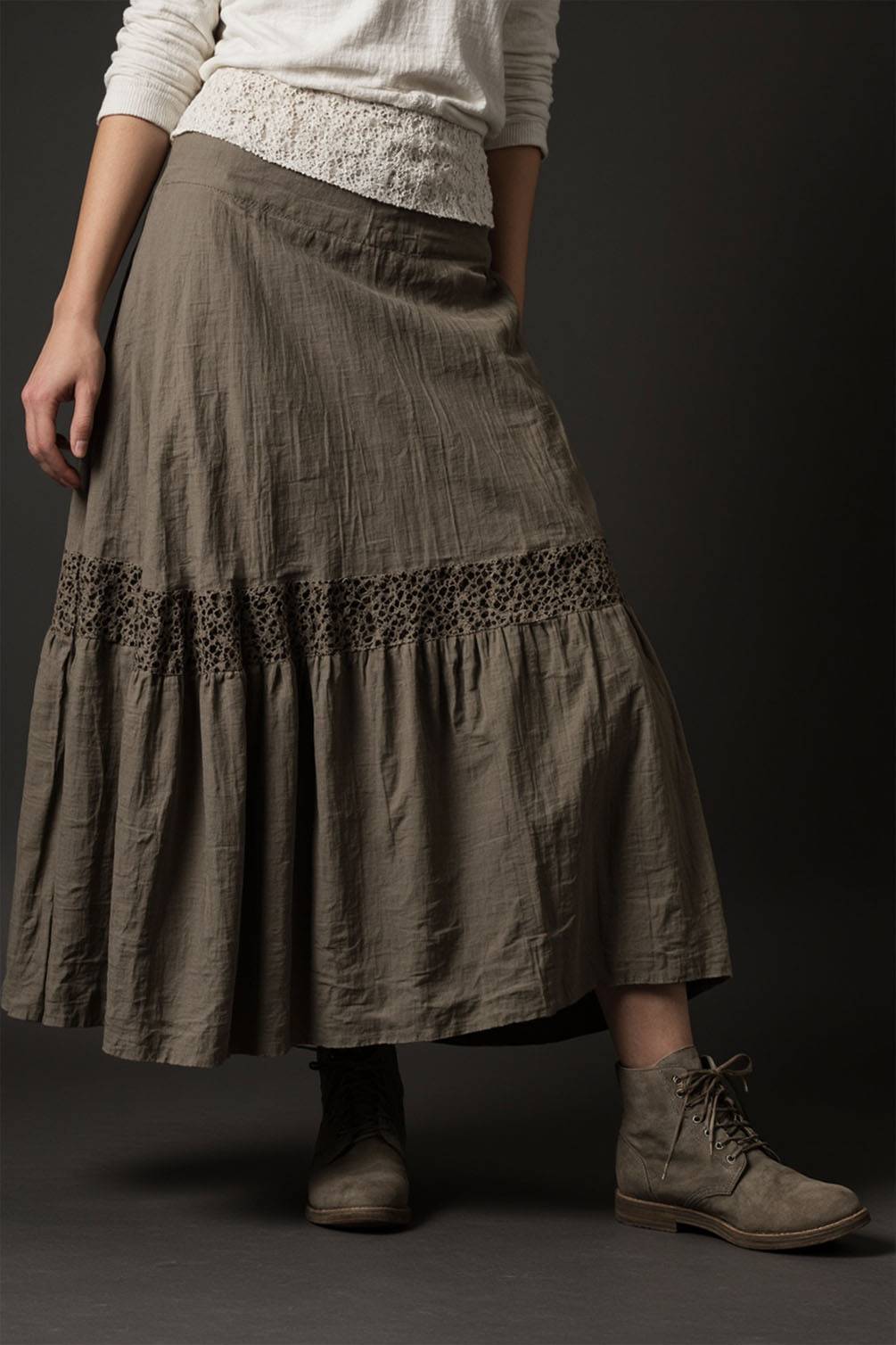 Vintage Bohemian Skirt Dark Cutout Long Skirt