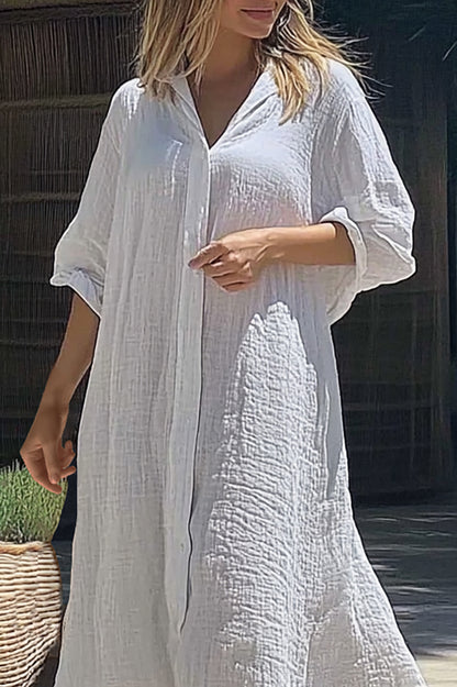 Vacation Daily Shirt Dress Loose Button Linen Oversize Maxi Dress